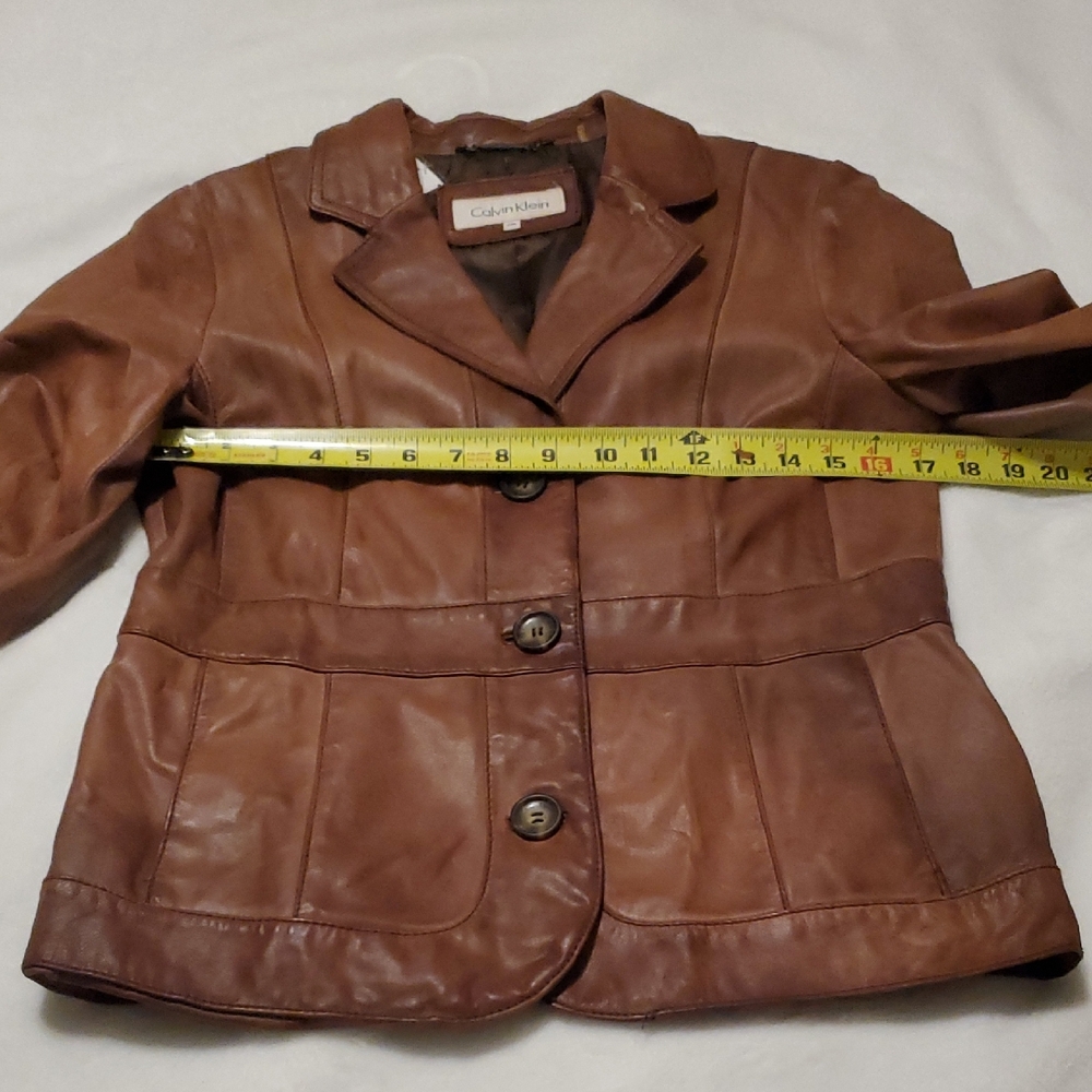 Calvin Klein Brown Real Leather Women's Jacket - Picture 9 of 11